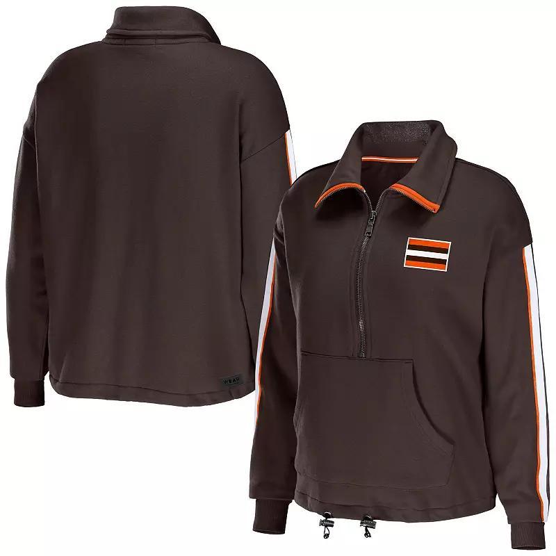 Women's WEAR by Erin Andrews Brown Cleveland Browns Logo Stripe Half-Zip Top,  Product Image