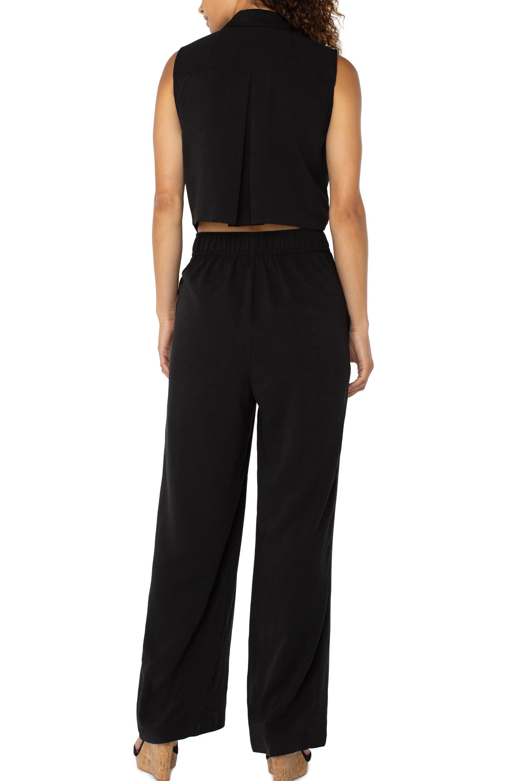Sleeveless Jumpsuit With Wide Leg- Black Product Image