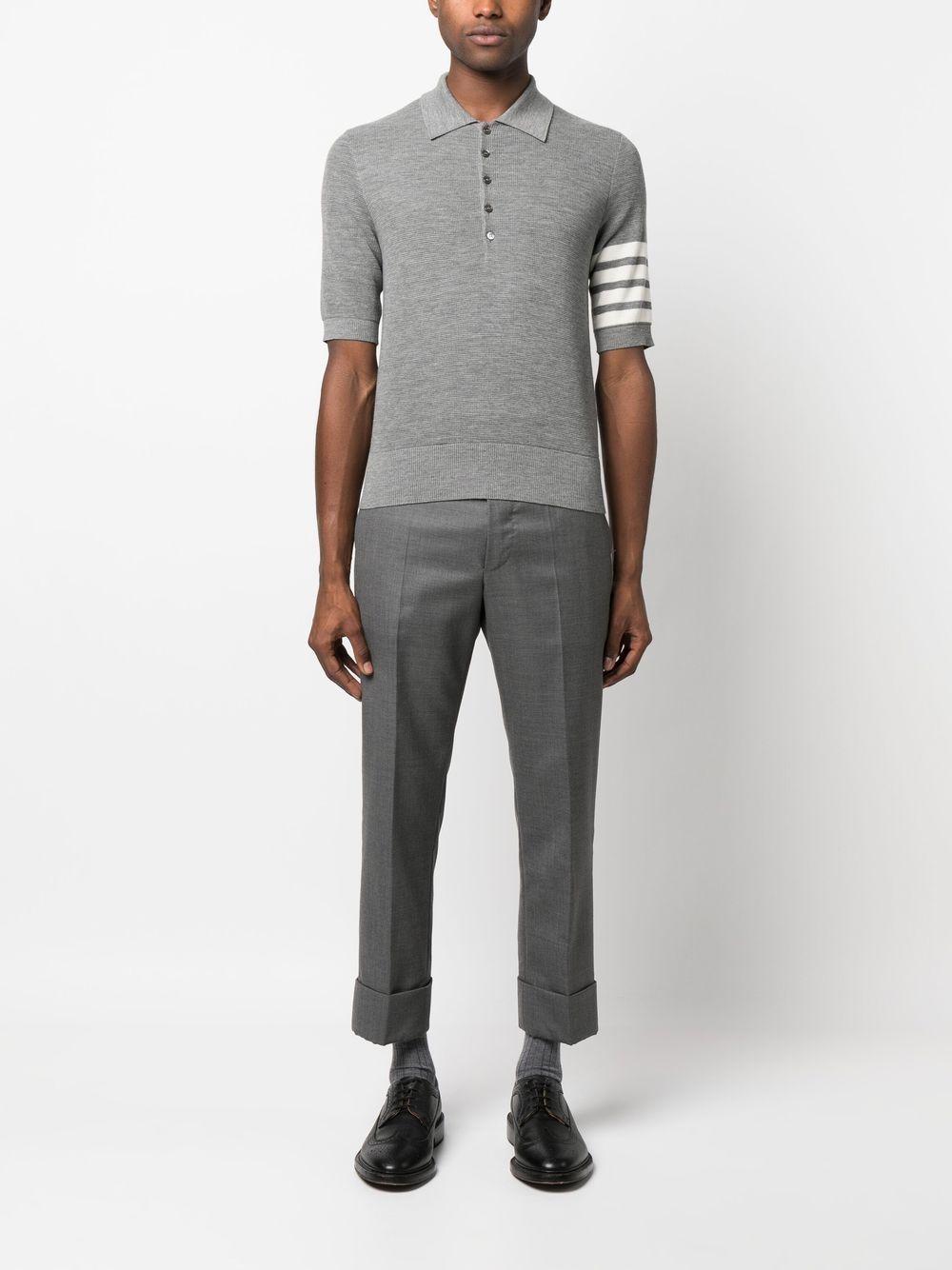 THOM BROWNE Stripe-detail Short-sleeved Polo Shirt In Grey Product Image