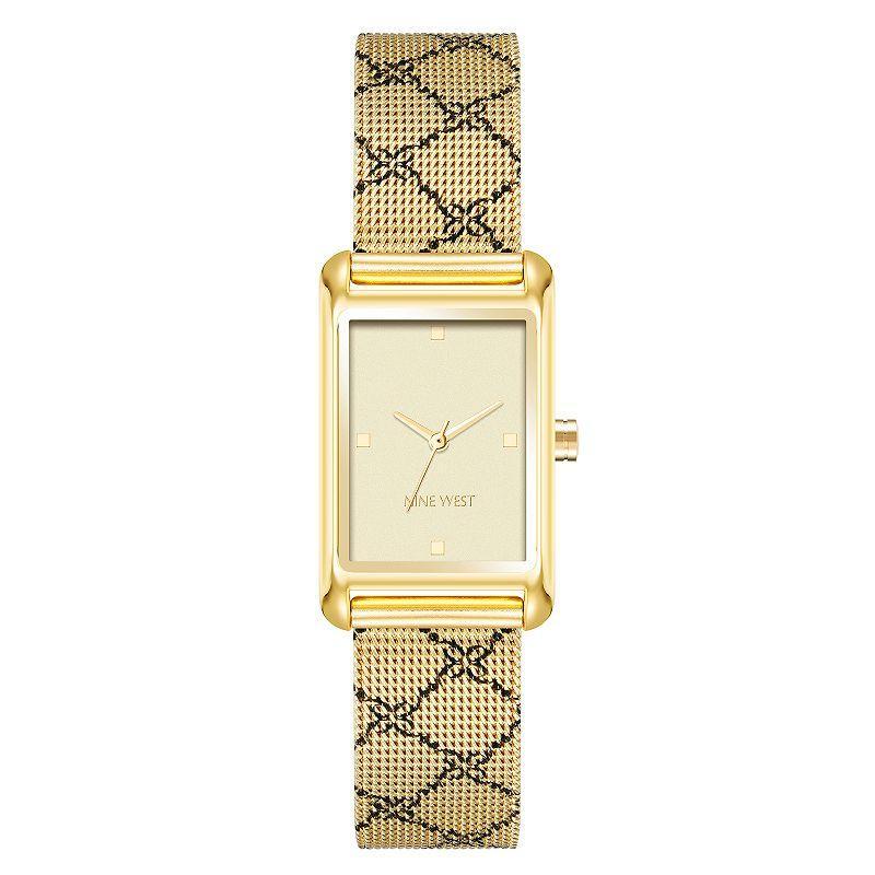 Nine West Womens Quartz Gold-Tone Stainless Steel Mesh with Black Pattern Watch, 22mm - Black, Gold-Tone Product Image