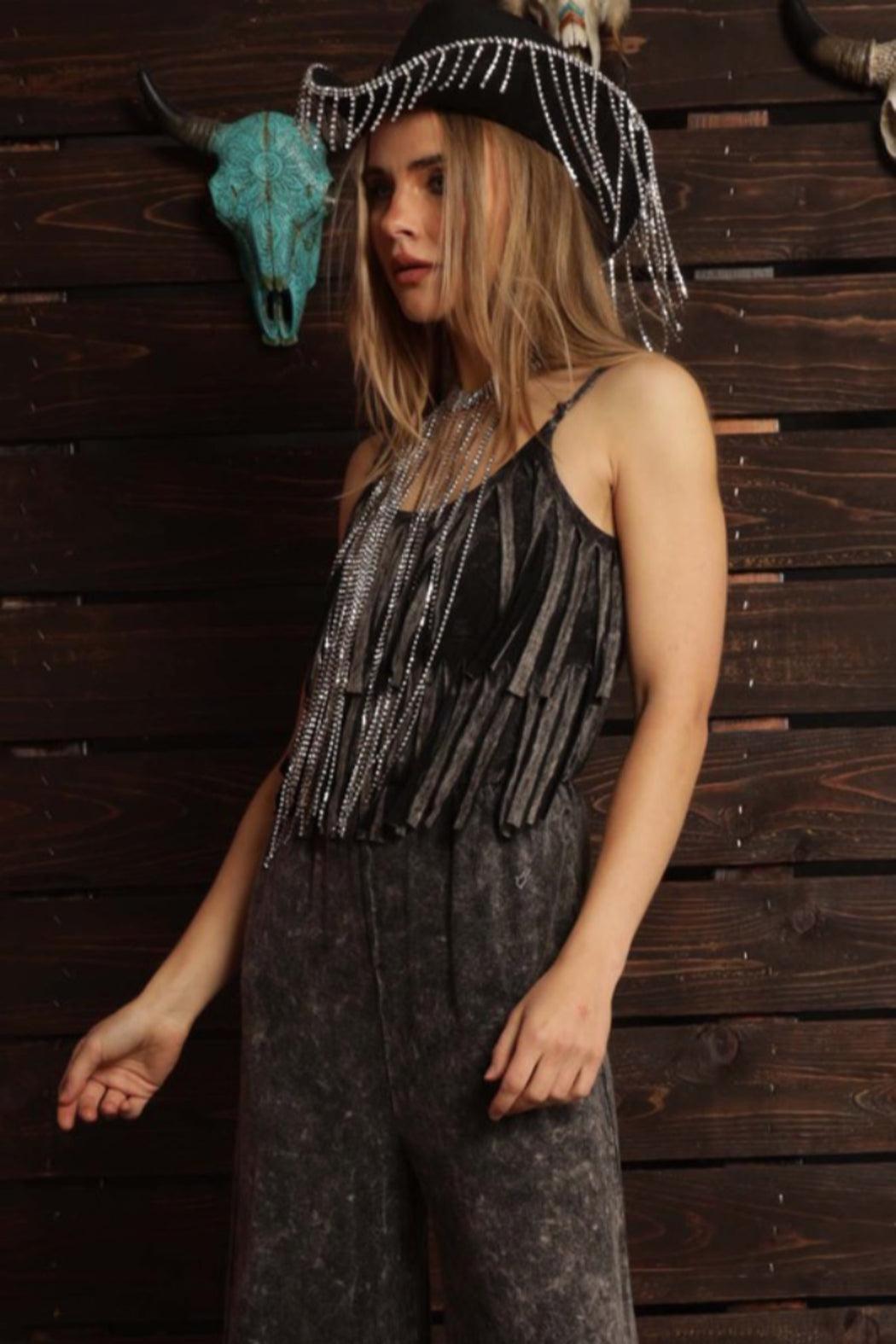 Mineral Washed Fringe Jumpsuit Product Image