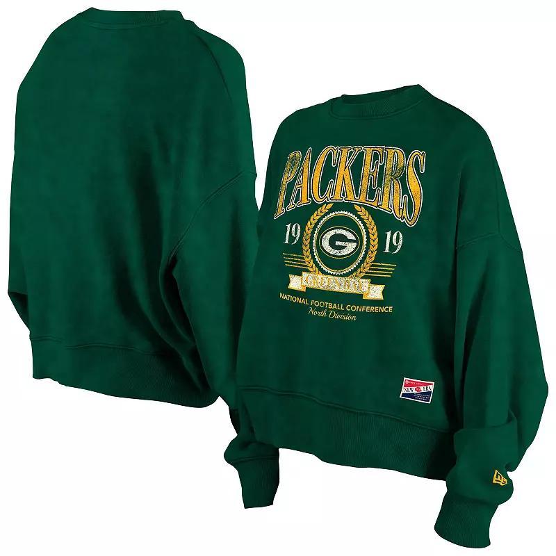 Women's New Era Green Green Bay Packers Throwback Boxy Sweatshirt, Size: Small Product Image
