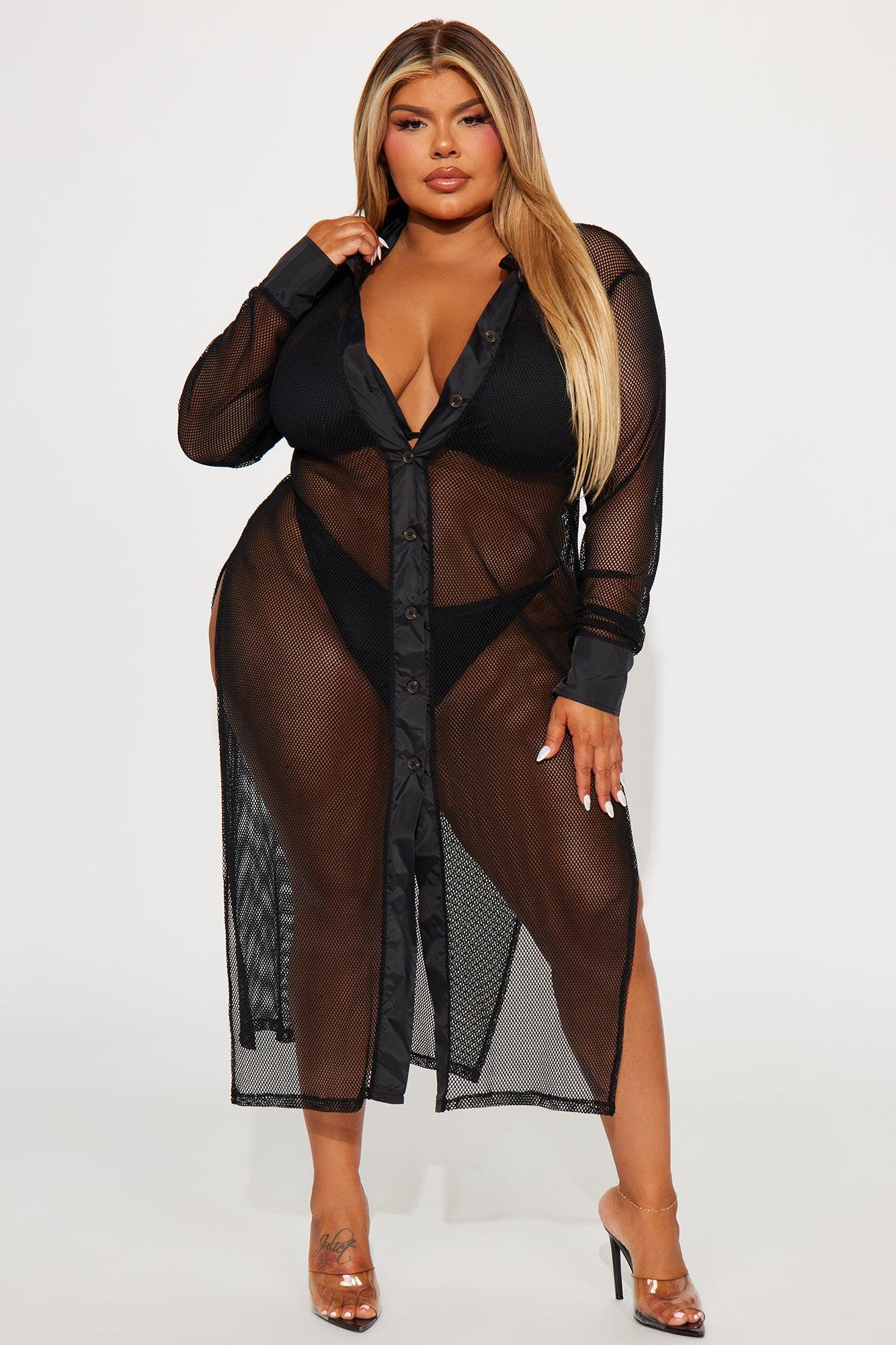 Sultry Sun Fishnet Cover Up Dress - Black Product Image