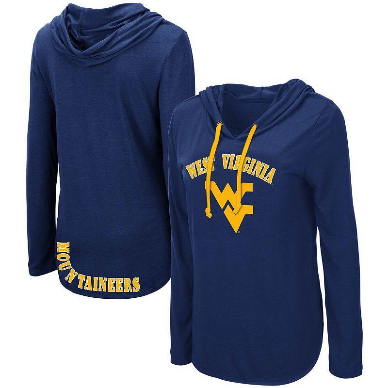 Women's Colosseum Navy West Virginia Mountaineers My Lover Lightweight Hooded Long Sleeve T-Shirt,  Product Image