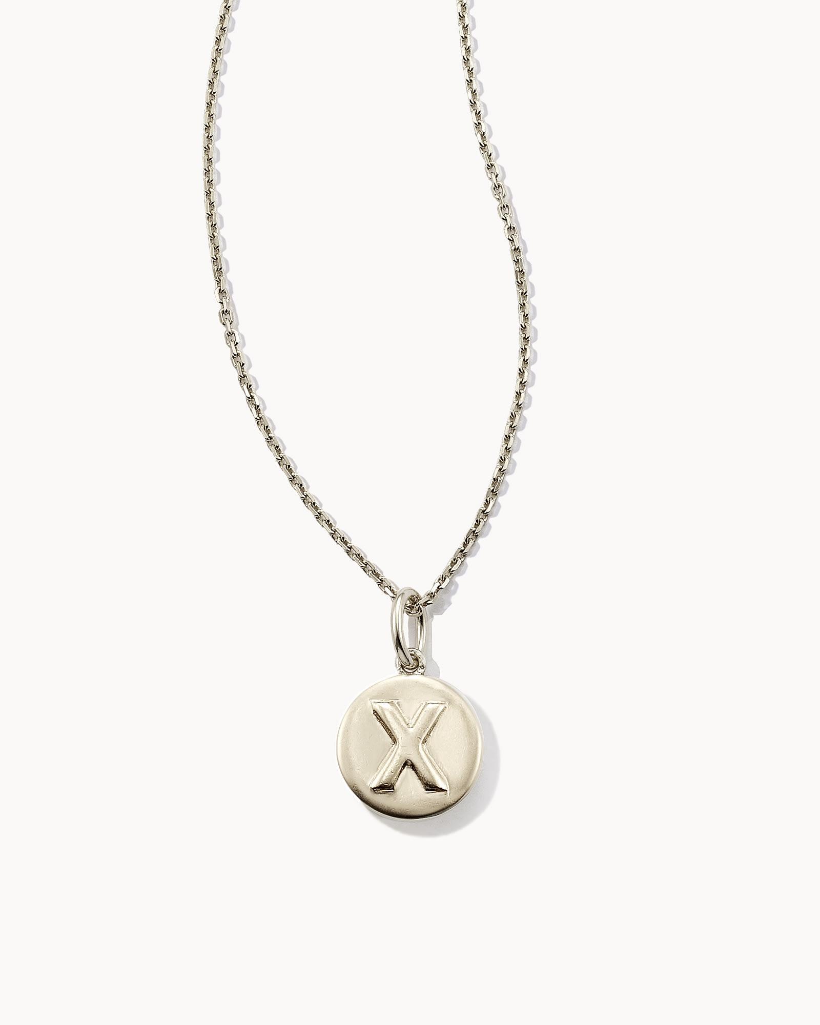 Letter X Coin Pendant Necklace in Oxidized Sterling Silver Product Image