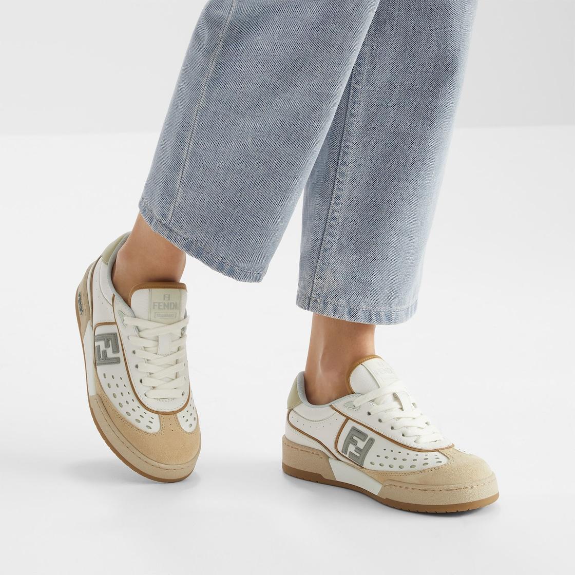 Fendi MatchWhite and brown leather and suede low tops Product Image