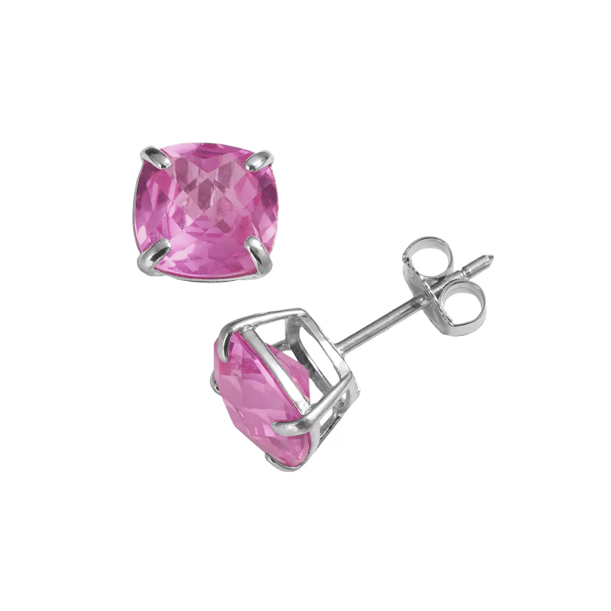 Designs by Gioelli Sterling Silver Lab-Created Pink Sapphire Stud Earrings, Women's Product Image