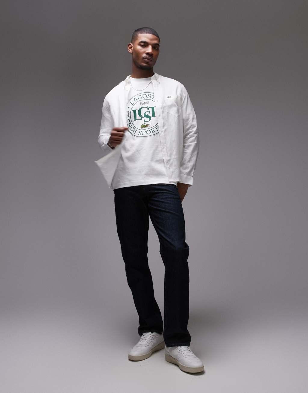 Lacoste long sleeve linen shirt in white Product Image