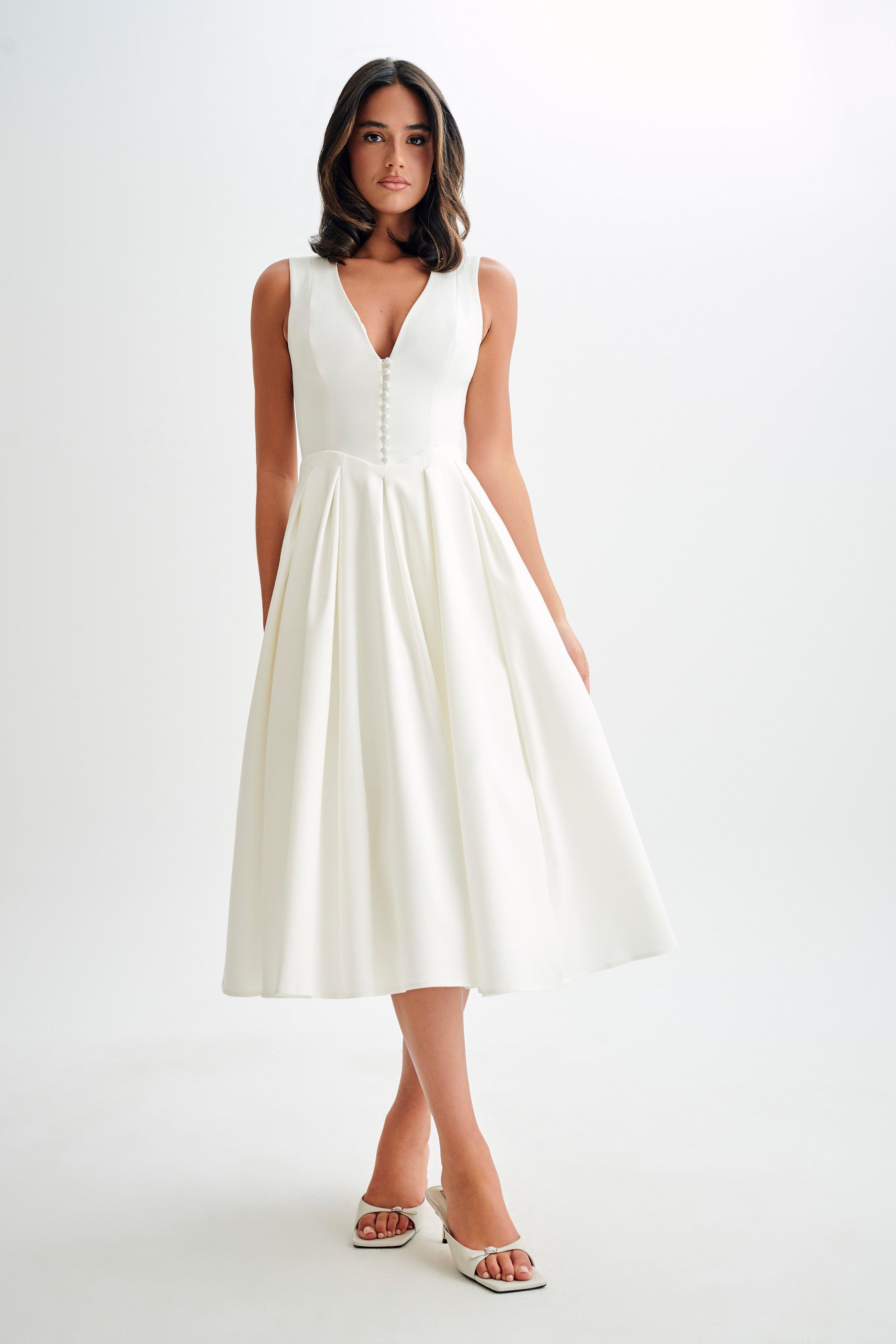 Keely Cotton Sleeveless Midi Dress - White Product Image