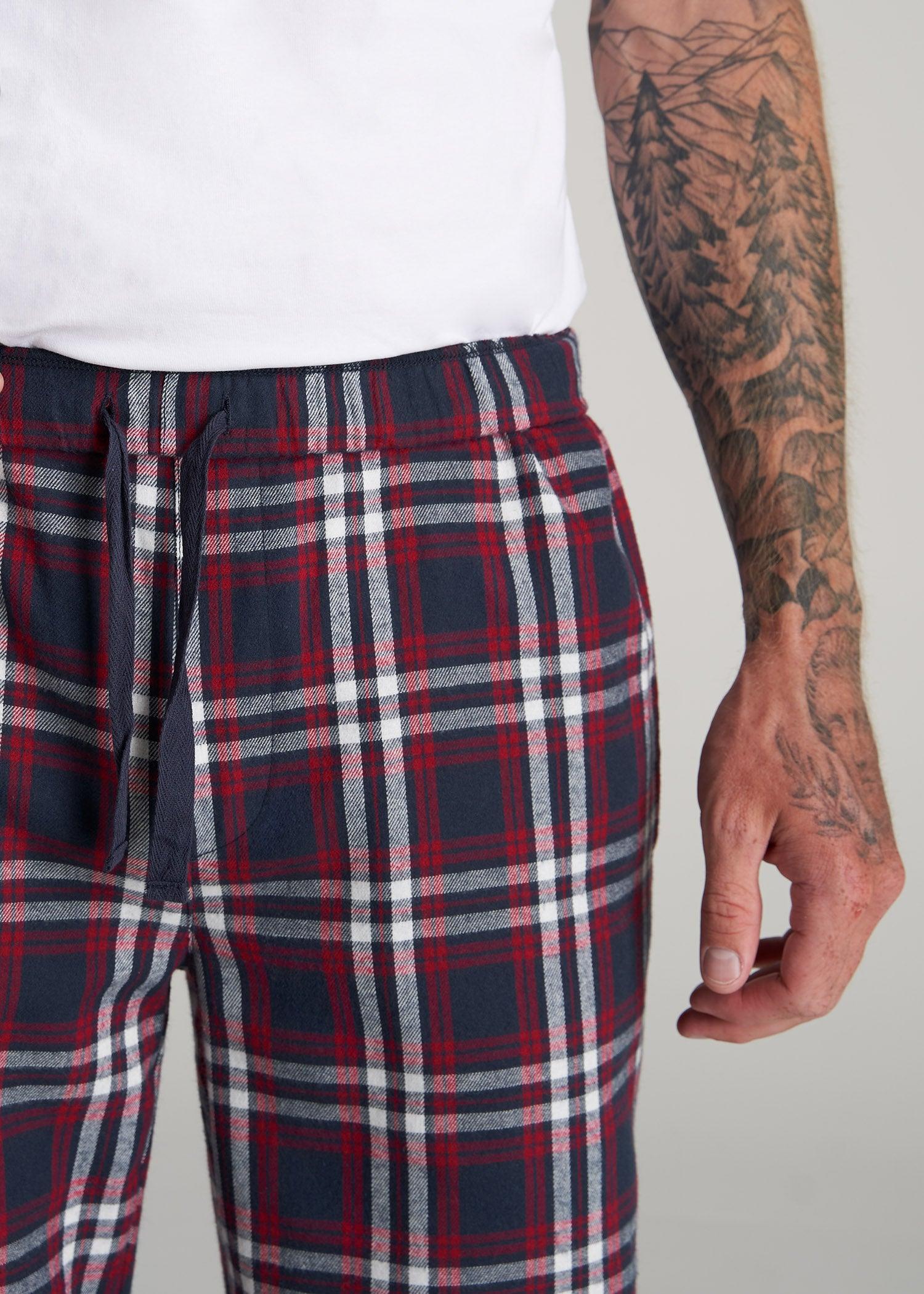 Plaid Pajama Pants for Tall Men in Navy & Red Tartan Product Image