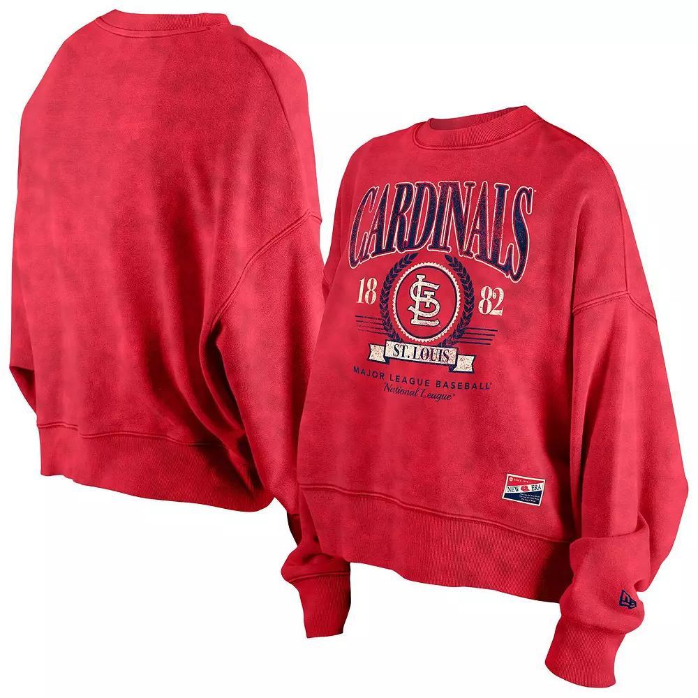 Women's New Era  Red St. Louis Cardinals Throwback Boxy Enzyme Wash Fleece Crewneck Pullover, Size: XL Product Image