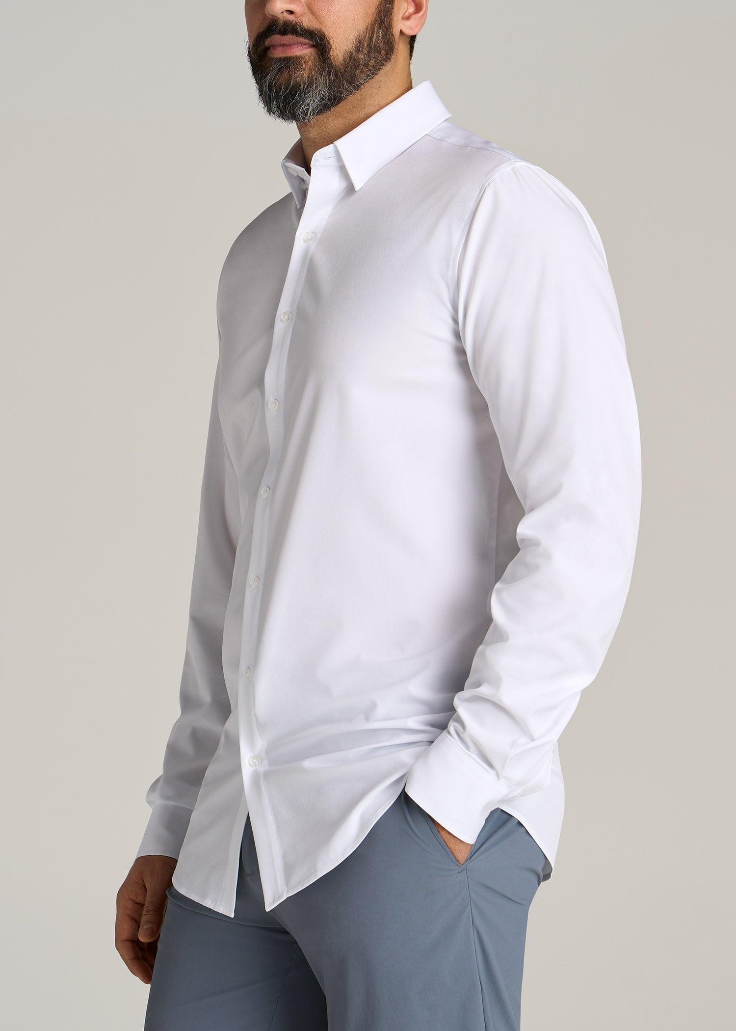 Traveler Stretch Dress Shirt for Tall Men in White Product Image