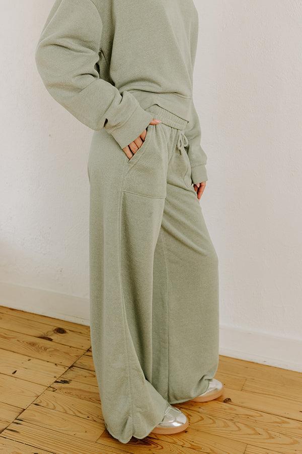 Cozy Lifestyle High Waist Vintage Wash Pants in Sage Product Image