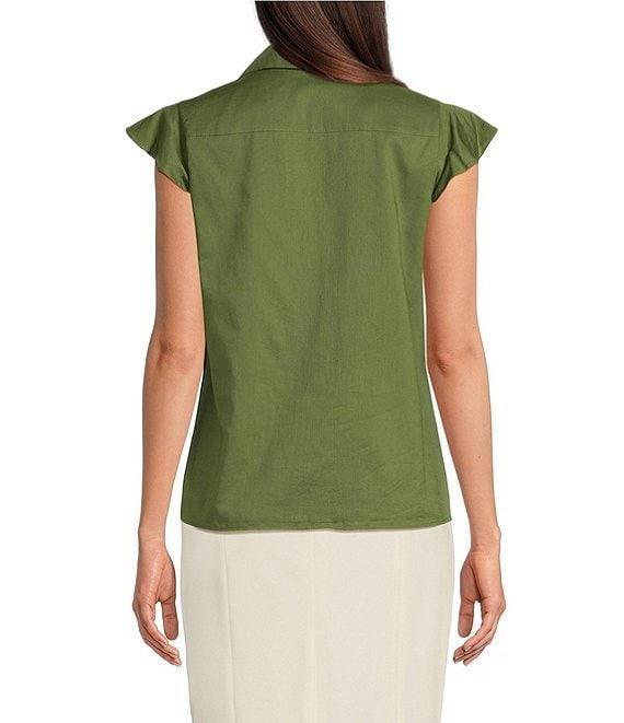 Calvin Klein Cotton Flutter Sleeve Collared Ruffle Button Front Blouse Product Image