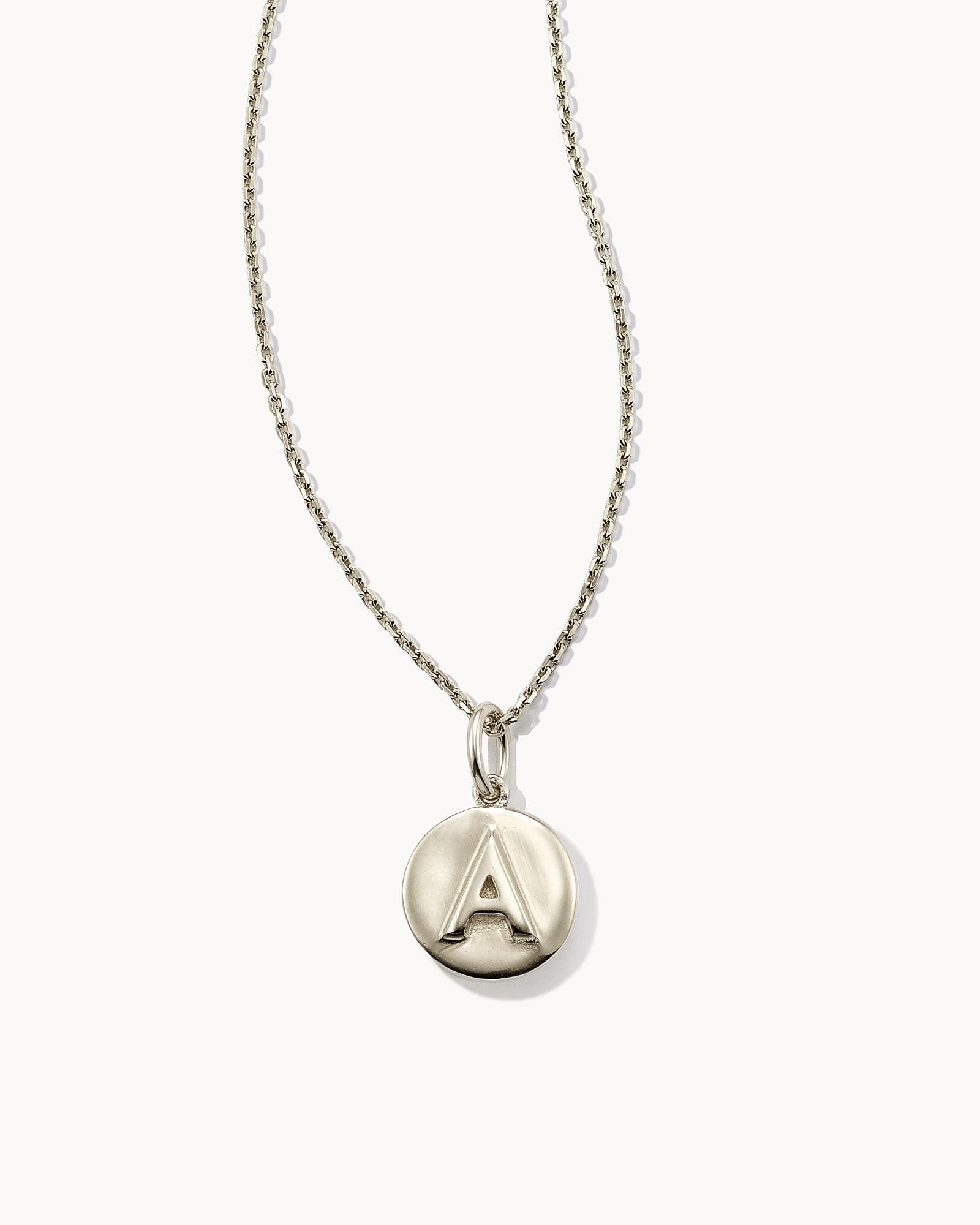 Letter A Coin Pendant Necklace in Oxidized Sterling Silver Product Image