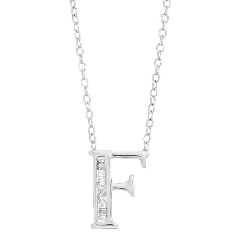 Sterling Silver Baguette Diamond Initial Pendant Necklace, Womens Product Image