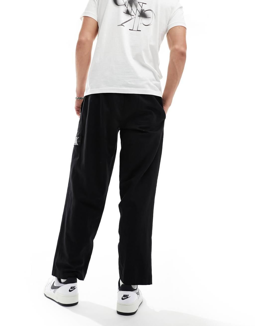 Calvin Klein Jeans linen mix pants in black Product Image