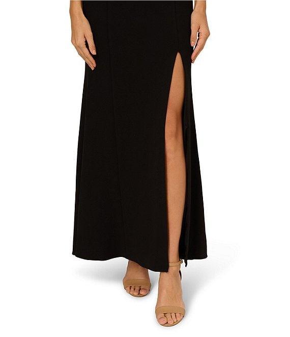 Adrianna Papell Crepe Tuxedo V-Neck Sleeveless Button Sheath Gown Product Image