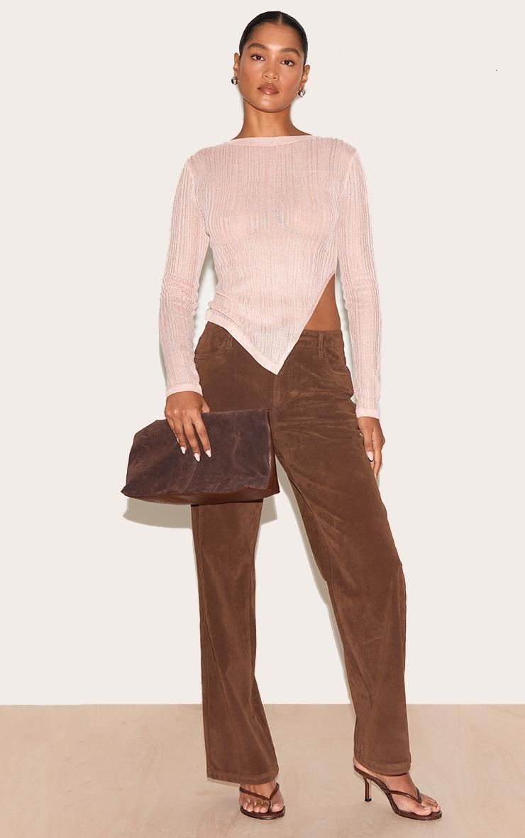 Pink Sheer Knit Asymmetric Top Product Image