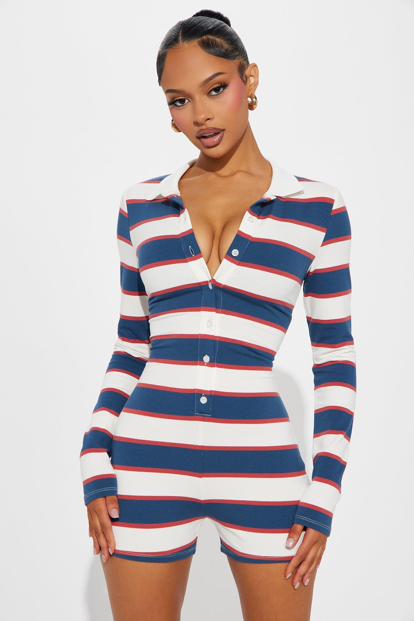 On My Way Romper - Navy/combo Product Image