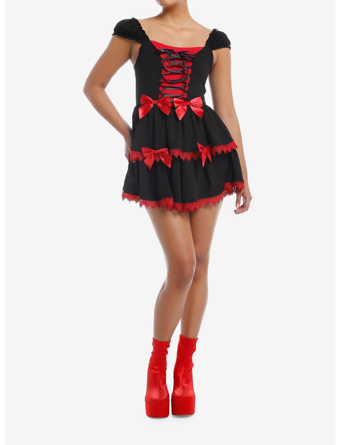 Social Collision Black & Red Bow Lace-Up Dress Product Image