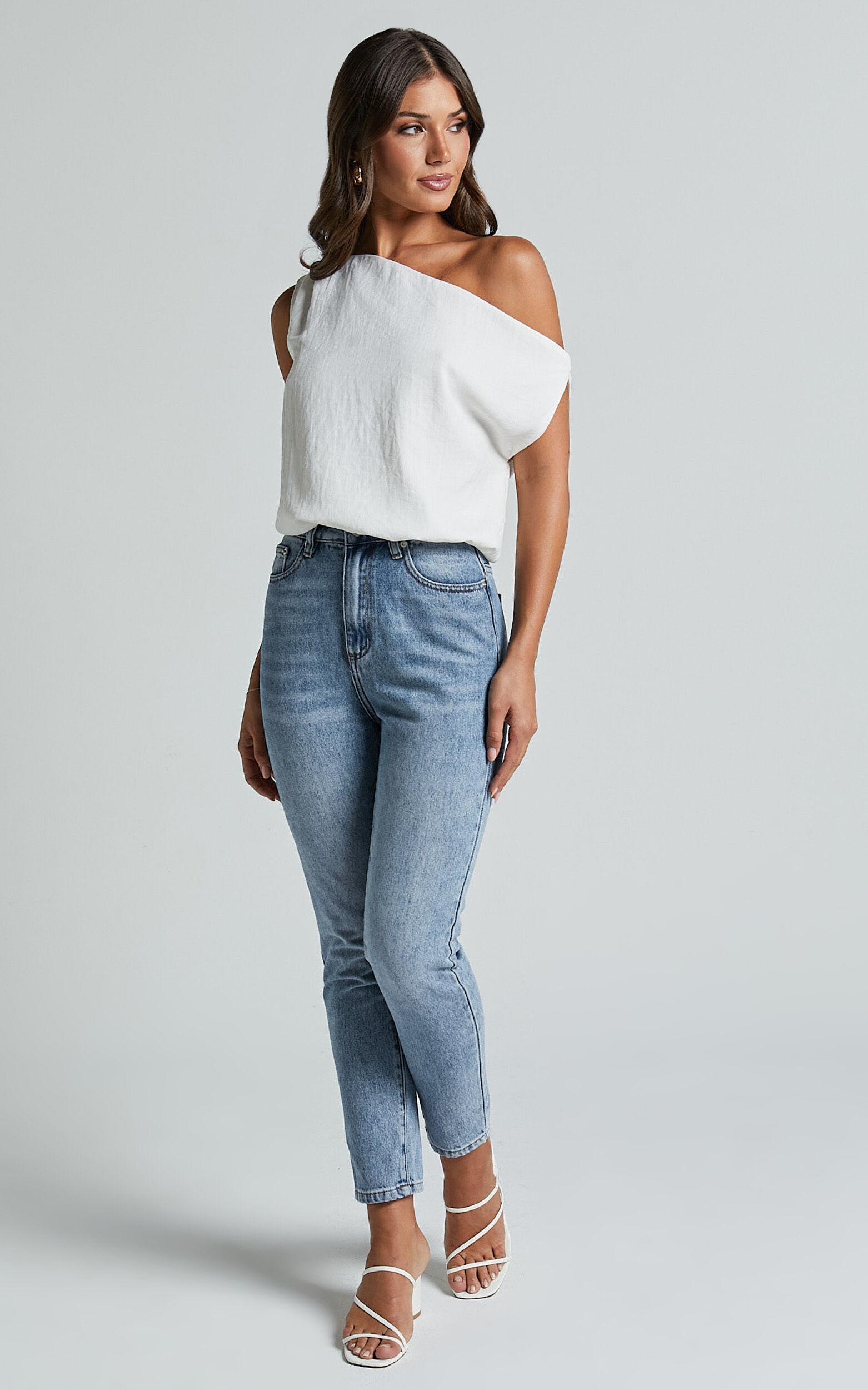 Mabel Bodysuit - Asymmetrical Neckline One Shoulder in White Product Image