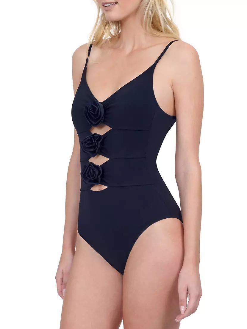 Womens Rose Bud V-Neck Lingerie Cut-Out One-Piece Swimsuit Product Image