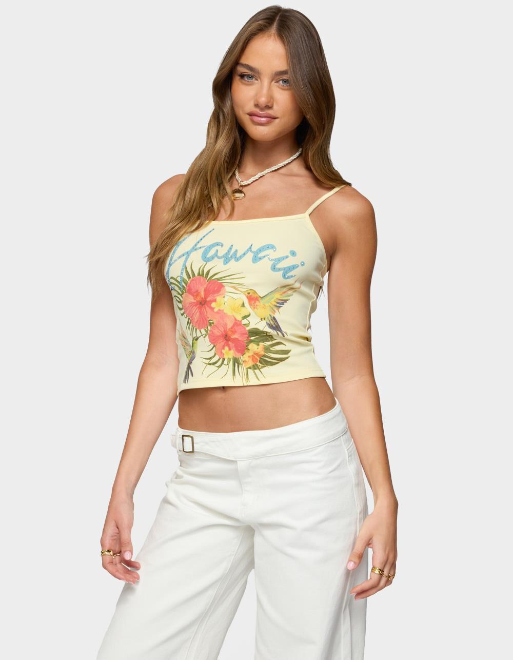 EDIKTED Hawaii Babe Tank Top - YELLOW Product Image