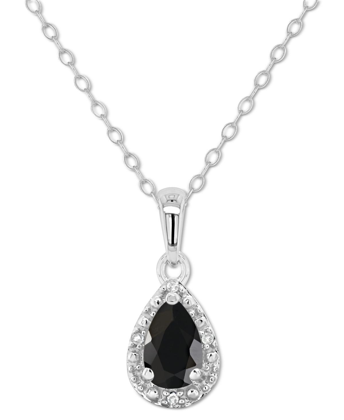 Celebration Gems Sterling Silver Pear Shaped Onyx & Diamond Accent Pendant Necklace, Womens Product Image