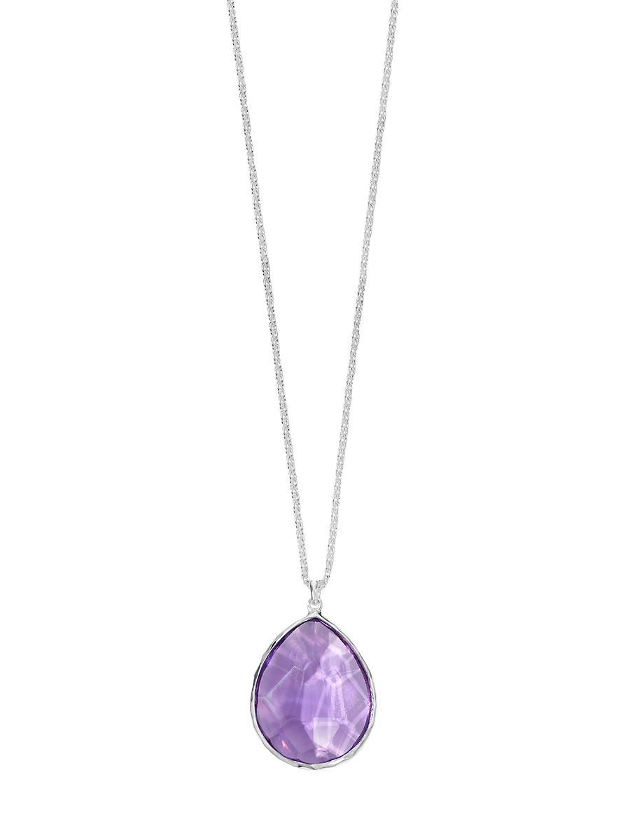 Womens Rock Candy Sterling Silver & Amethyst Large Teardrop Pendant Necklace Product Image