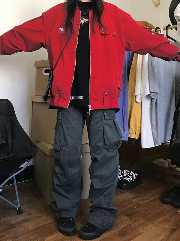 Multi Pocket Snap Button Decor Thin Jacket Product Image