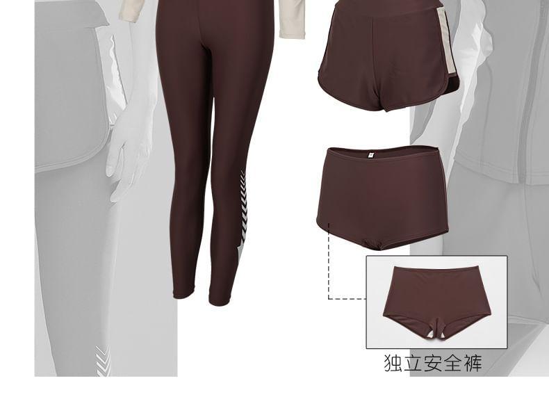 Set: Long-Sleeve Rashguard Top + Swim Pants + Bottom + Bikini Top Product Image