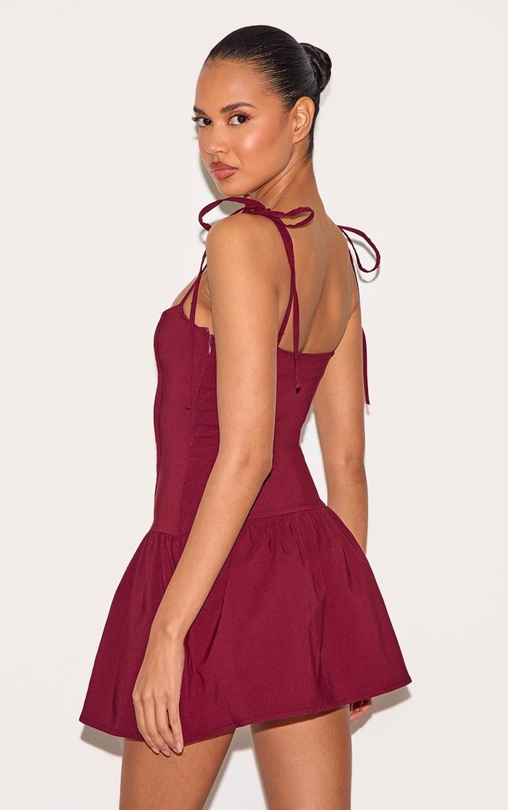 Burgundy Stretch Woven Button Down Pleated Mini Dress Product Image