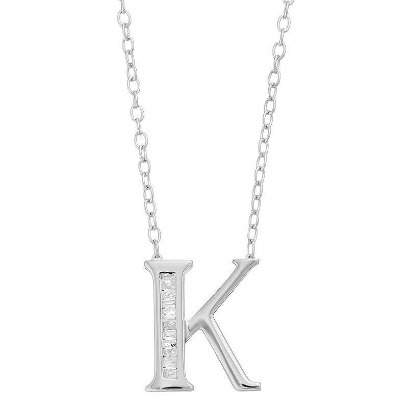 Sterling Silver Baguette Diamond Initial Pendant Necklace, Womens Product Image