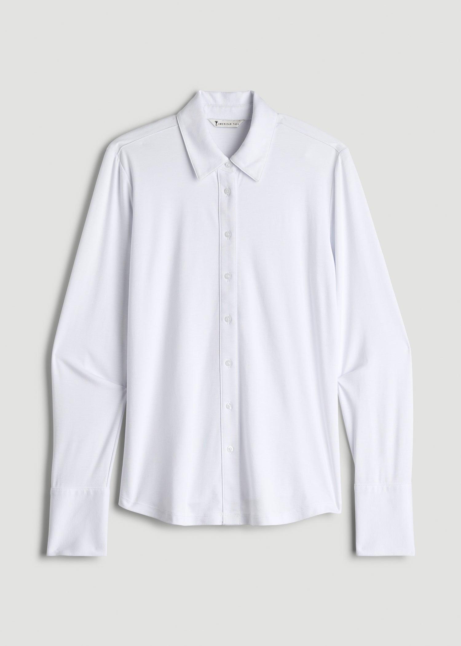 Slub Knit Button-Up Shirt for Tall Women in Bright White Female Product Image