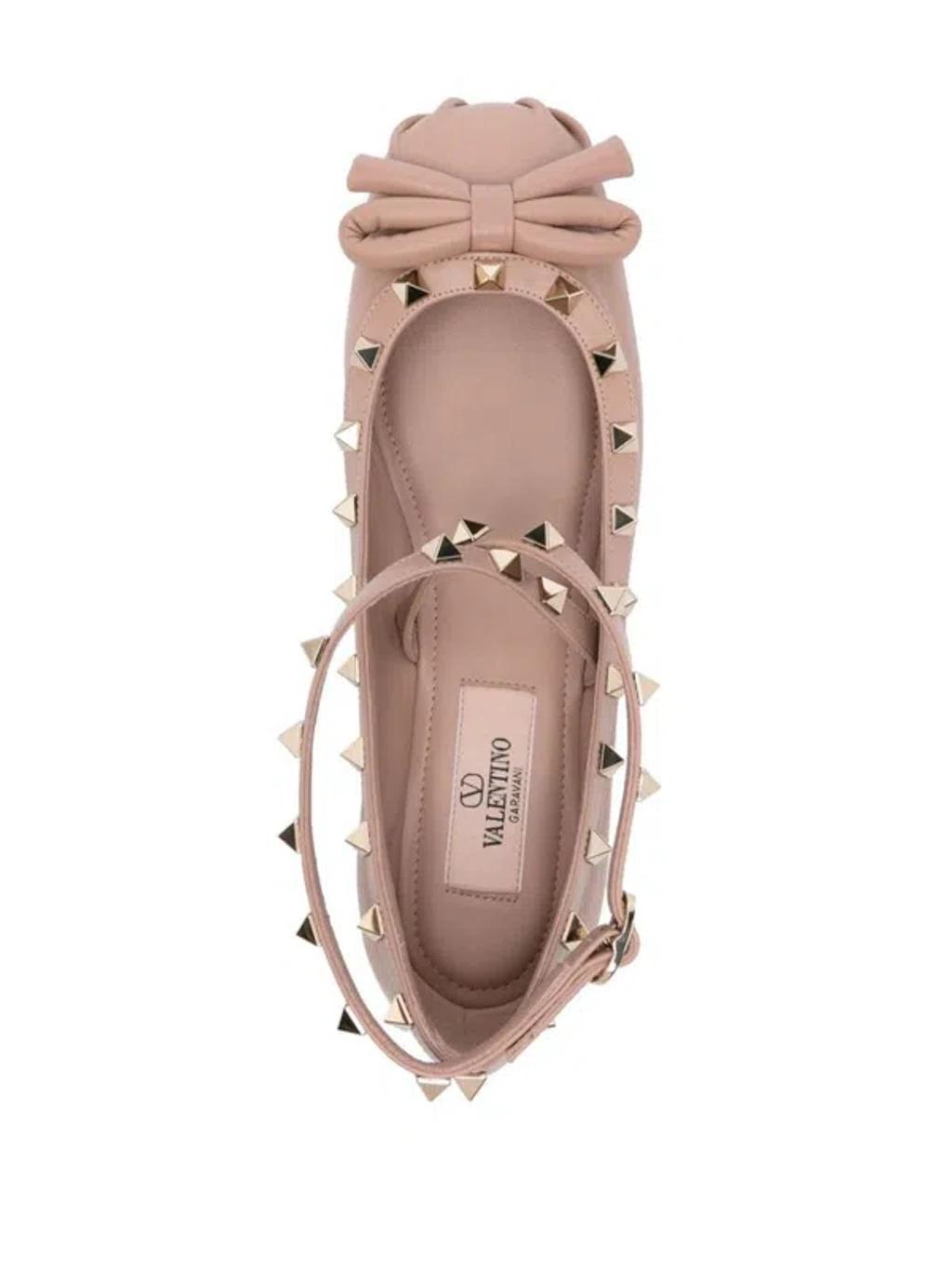 VALENTINO GARAVANI Rockstud Satin Ballerina Flats In Rose Cannelle Product Image