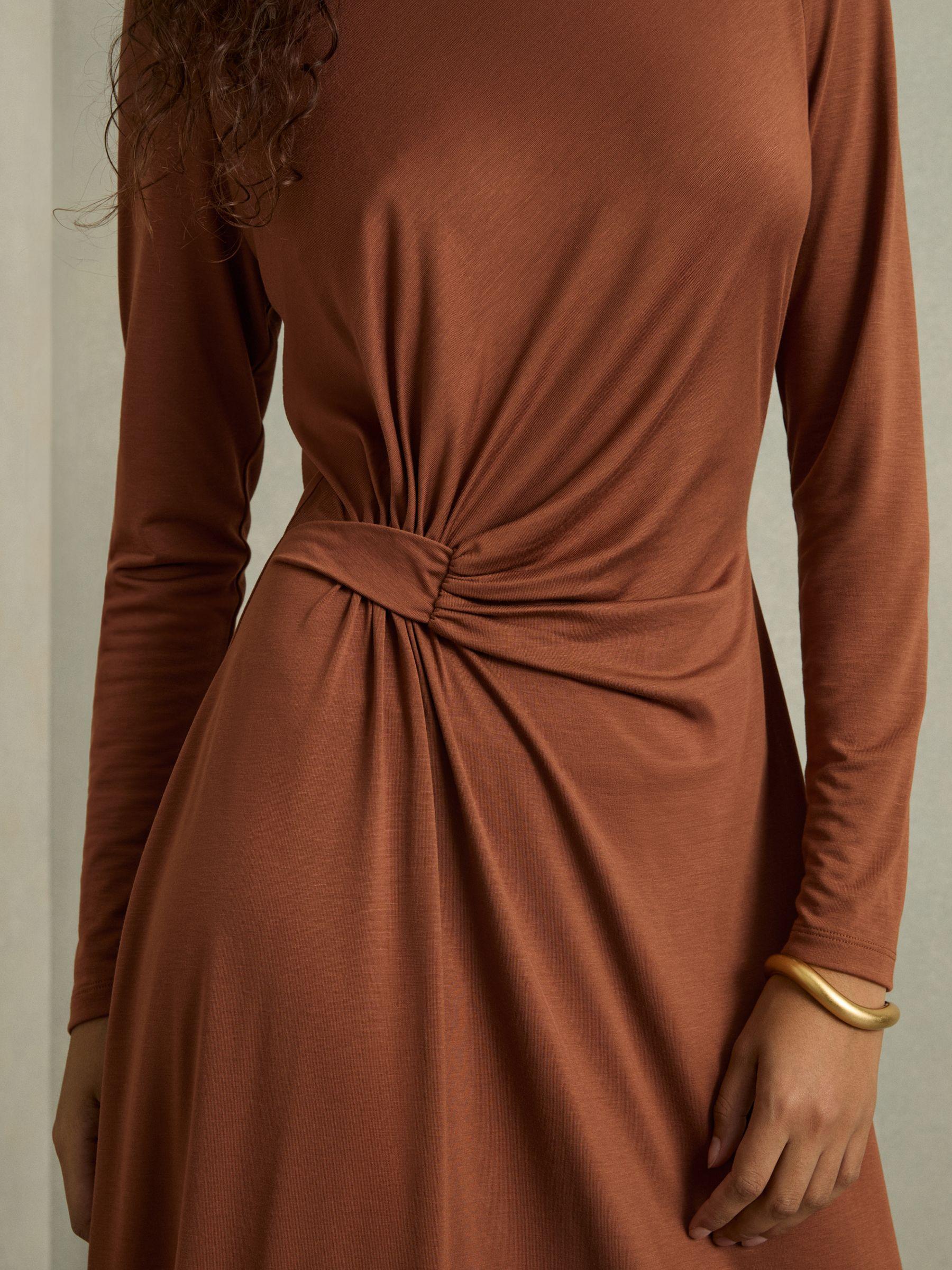 Petite Draped Jersey Midi Dress in Camel Product Image