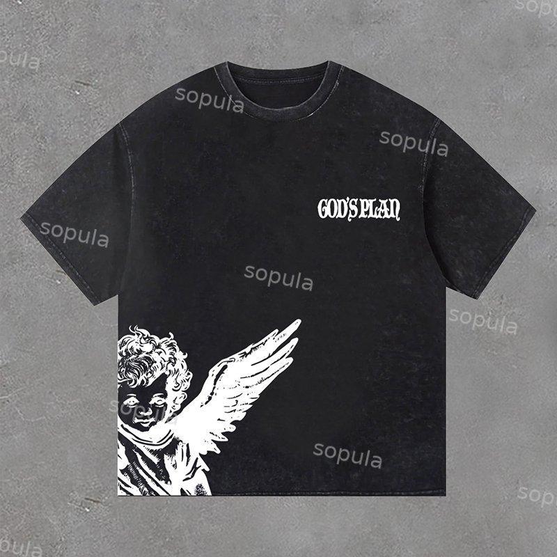 Sopula Vintage Angel God's Plan Print Washed T-Shirt Product Image