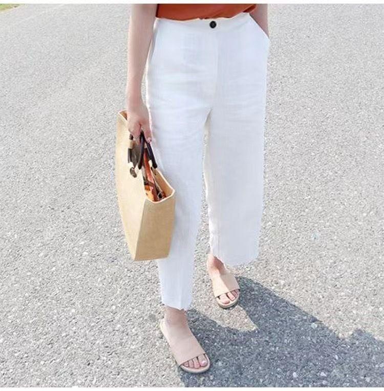 Plain Wide Leg Cropped Pants Product Image