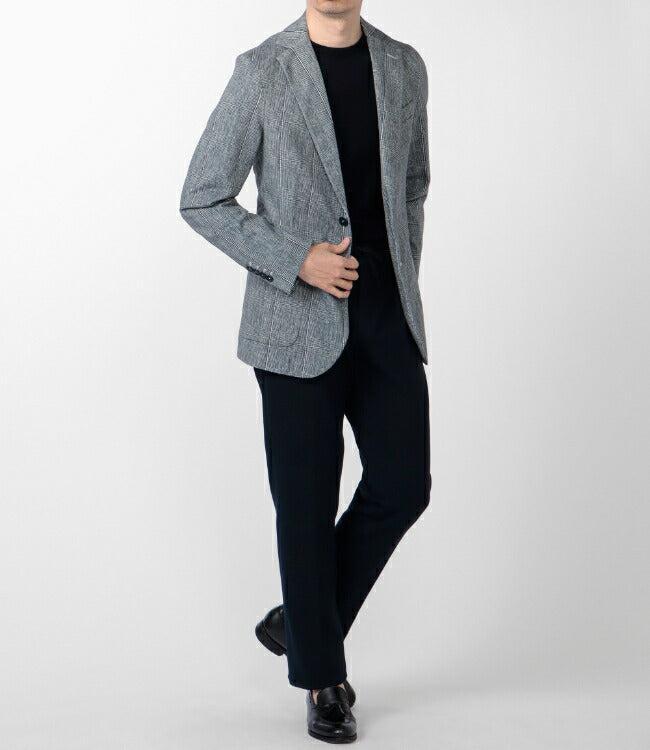 Circolo 4-way stretch Navy Checked Jersey Blazer Product Image