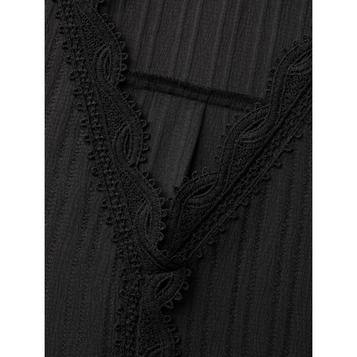 Plus Size Black Textured Lace Patchwork Pleated Blouse Women Elegant Long Sleeve V-neck Everyday Blouses BloomChic 30/6X Product Image