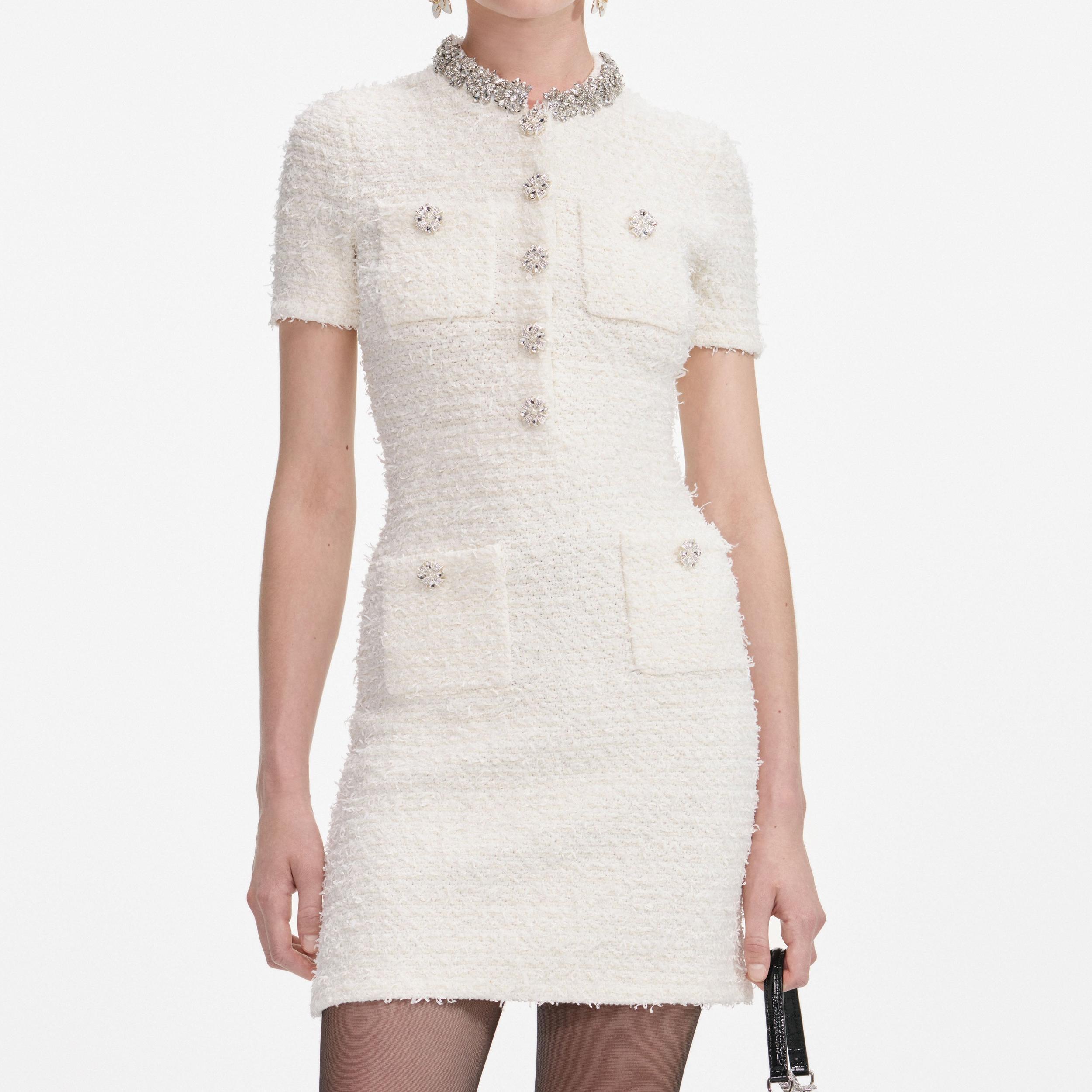 Cream Textured Knit Mini Dress Product Image