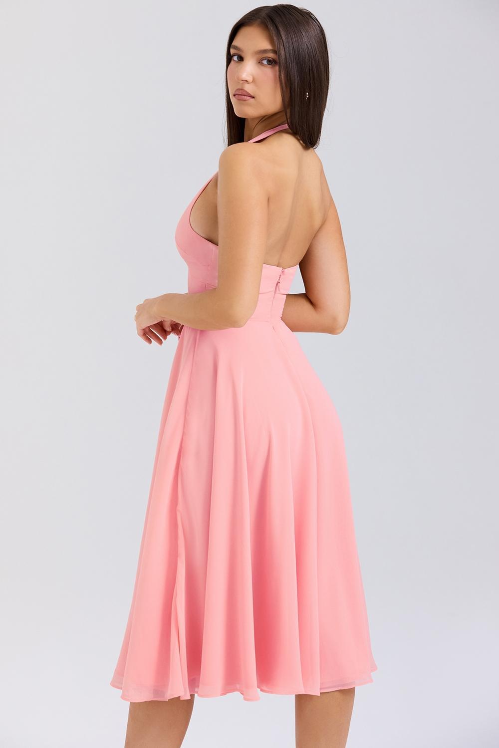 Solada  peach georgette halter sundress Product Image
