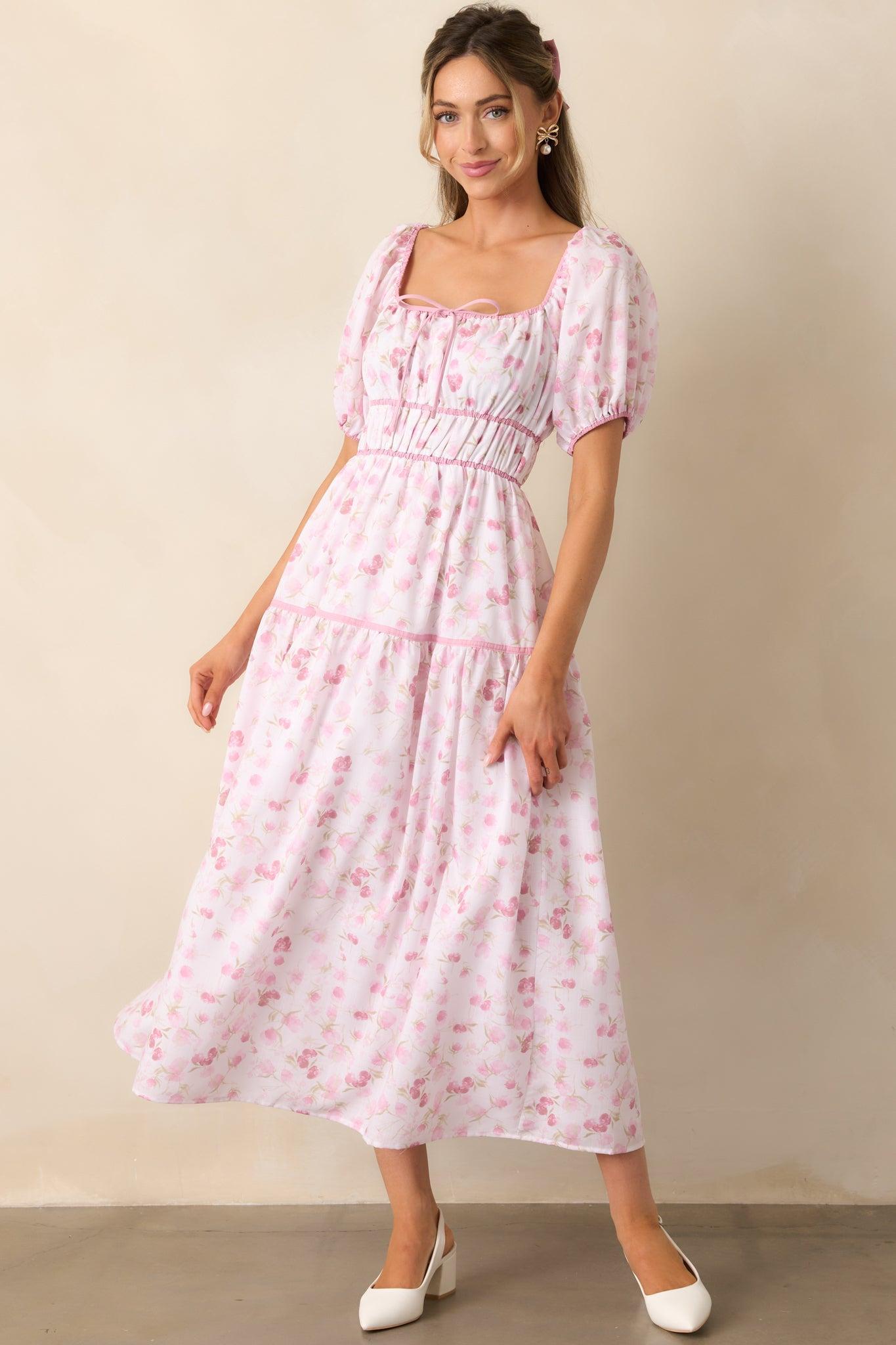 Every Sunday Pink Floral Puff Sleeve Maxi Dress Product Image