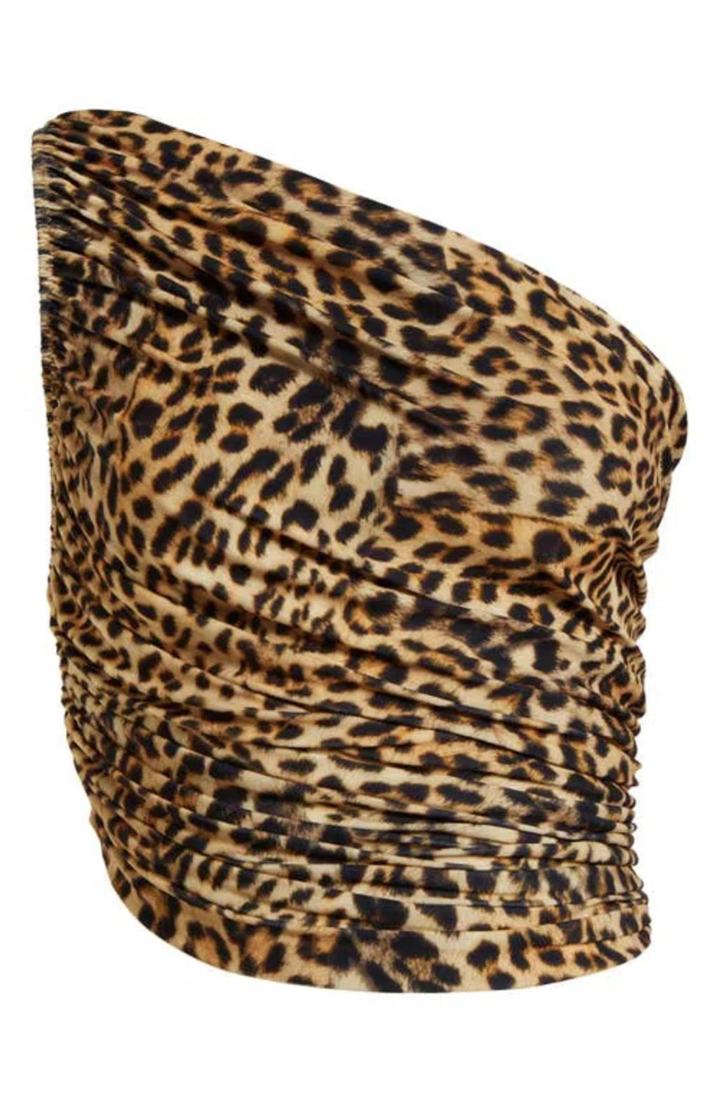 NORMA KAMALI Diana Leopard Shirred Bikini Top In Cheetah Patch Product Image