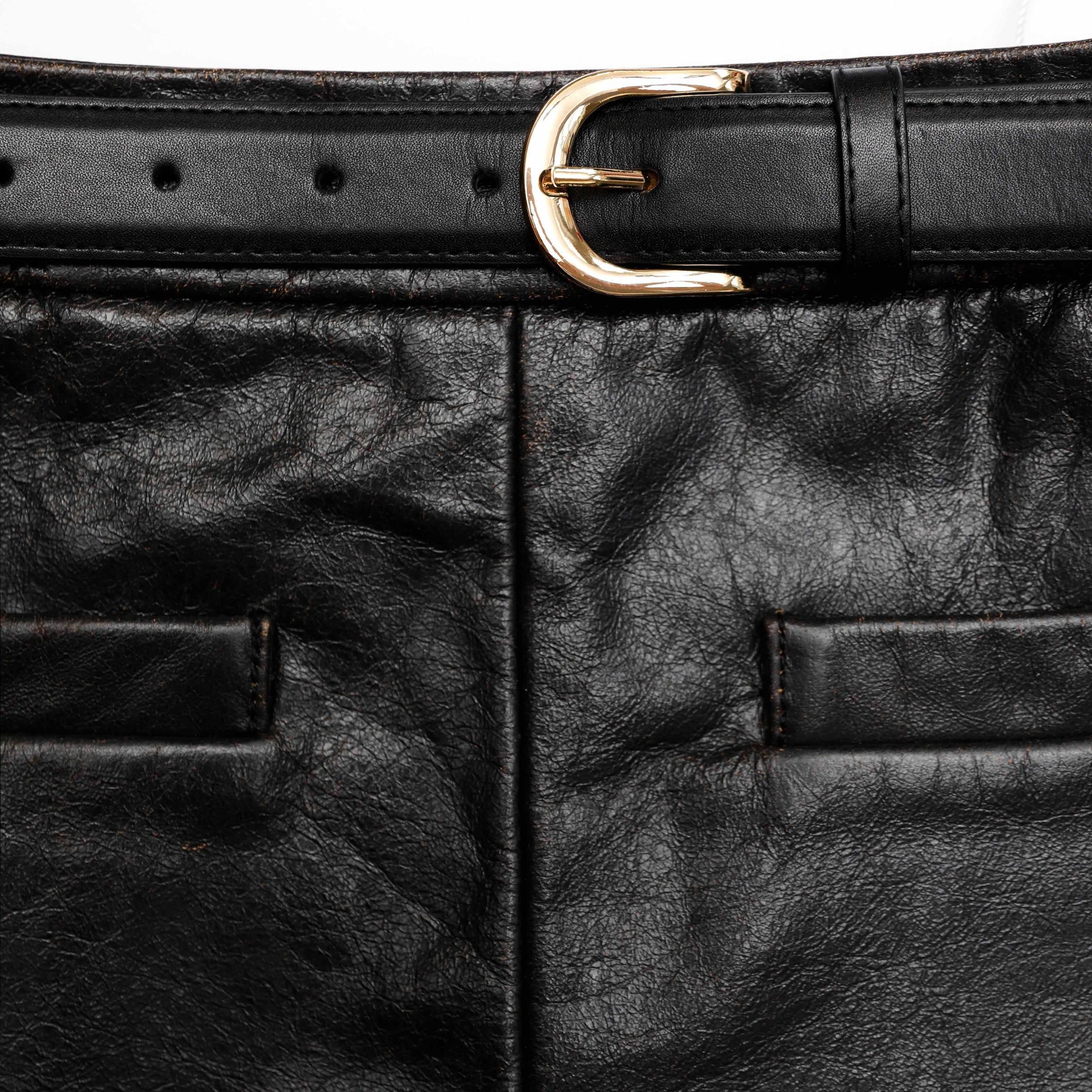 Black Leather Mini Skirt Product Image