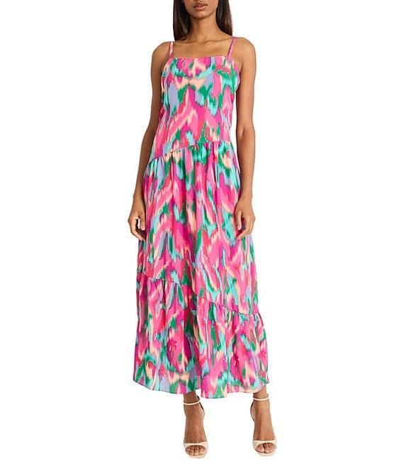 Donna Morgan Square Neck Sleeveless Drop Waist Printed Georgette Maxi Dress Product Image