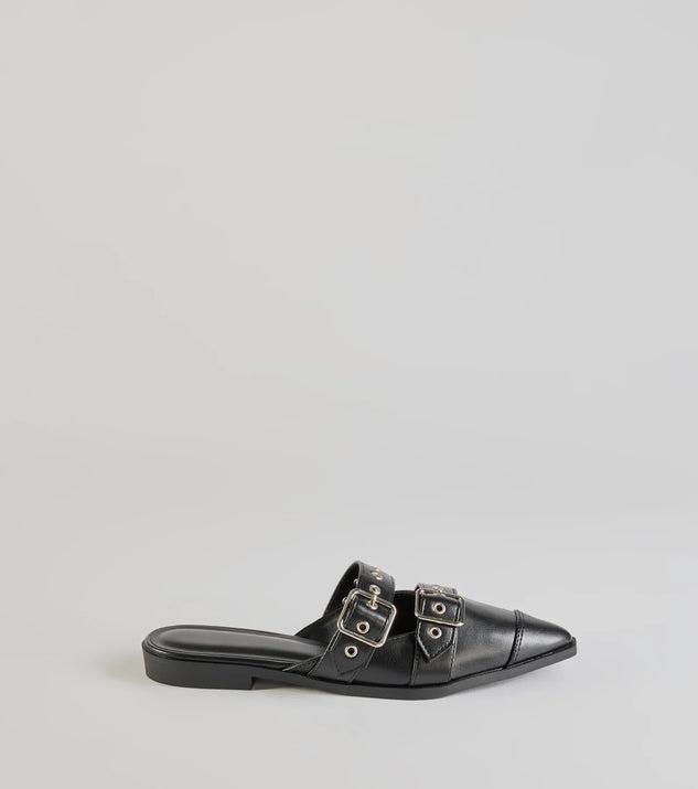 Edgy Flair Faux Leather Buckle Strap Flats Product Image