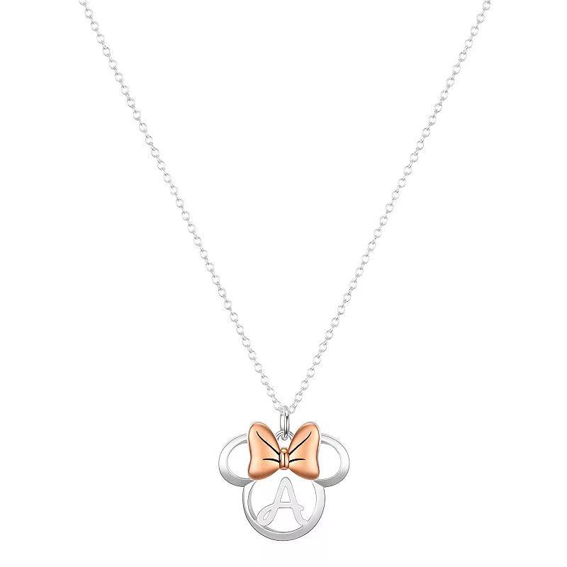 Disneys Minnie Mouse Fine Silver Plated Initial Pendant Necklace, Womens Product Image