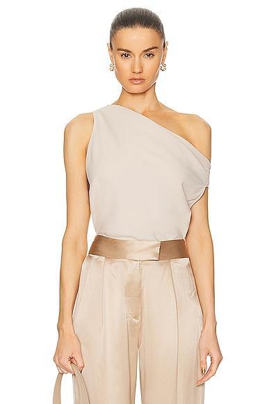 The Sei Asymmetric Cowl Top in Beige Product Image